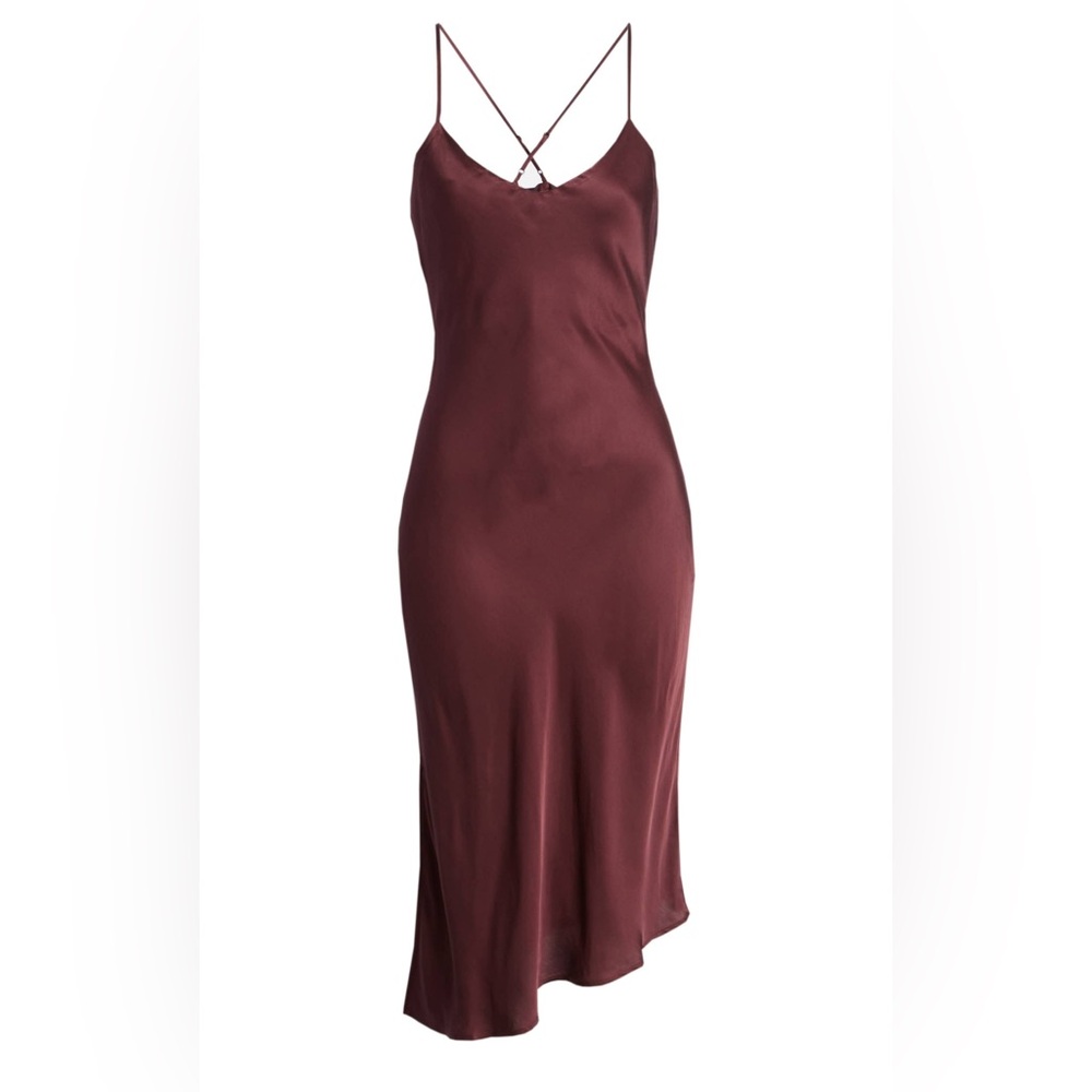 Elegant Burgundy Satin Dress Size large asymmetrical - Picture 1 of 6